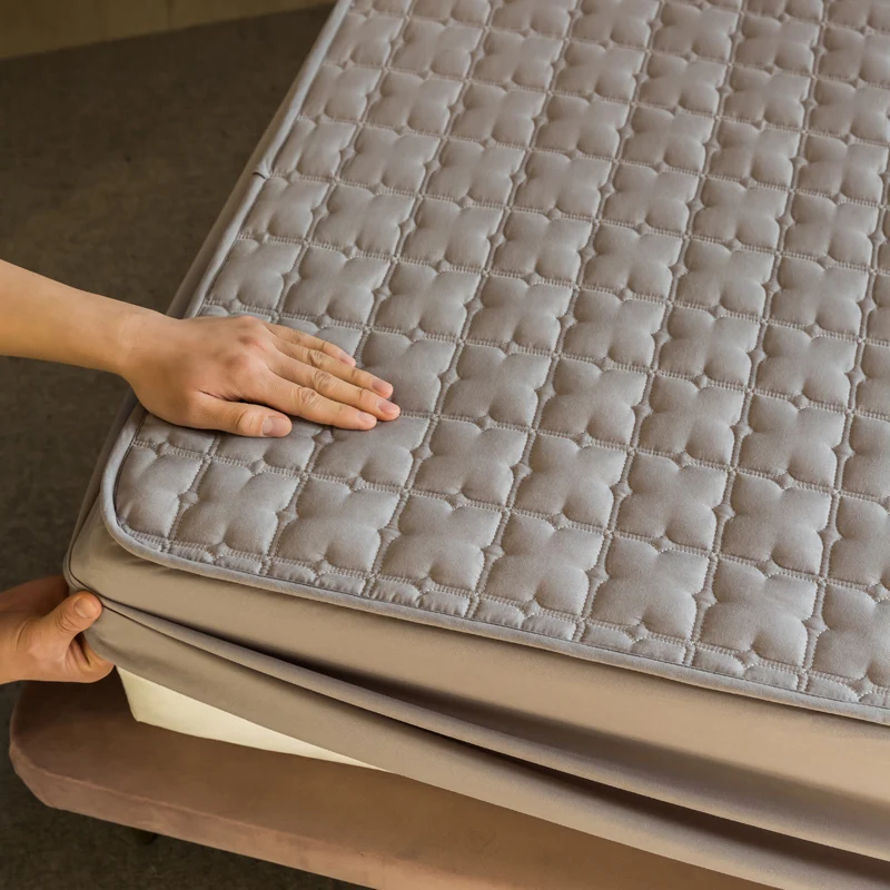 

Solid Color Bed Sheet Mattress Cover Washable Breathable Bed Cover Embossed Stitching Oversized Mattress Cover Bedding