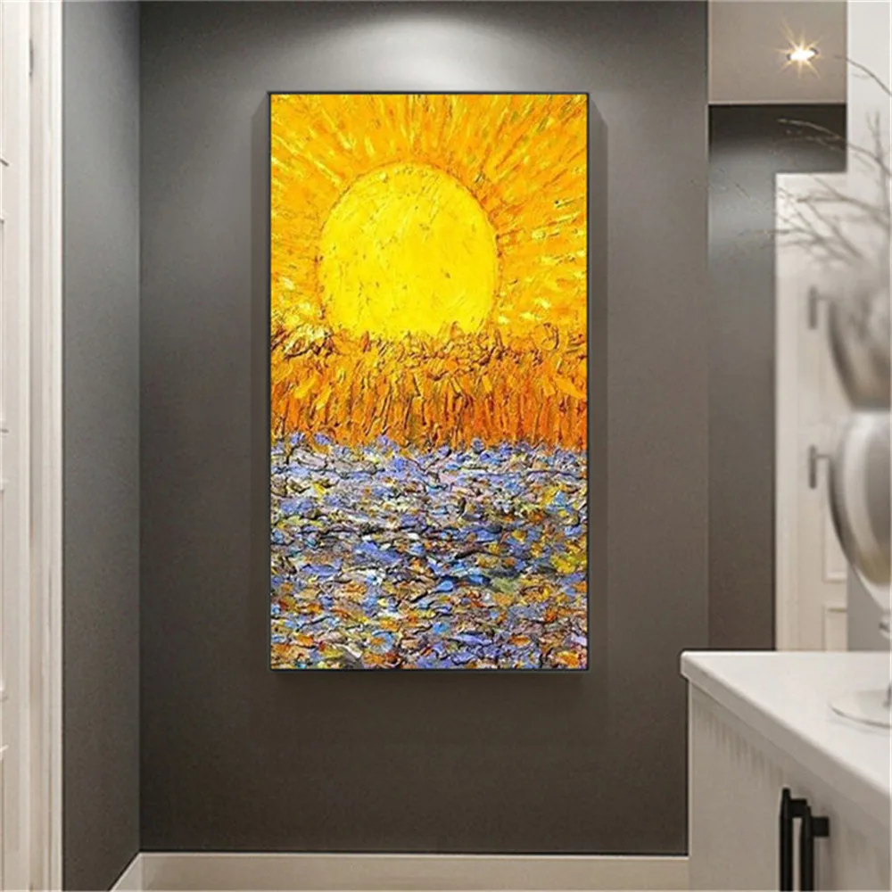 

Best selling modern 100% handmade oil painting golden sunset sunset sea view canvas painting for living room home decor wall art