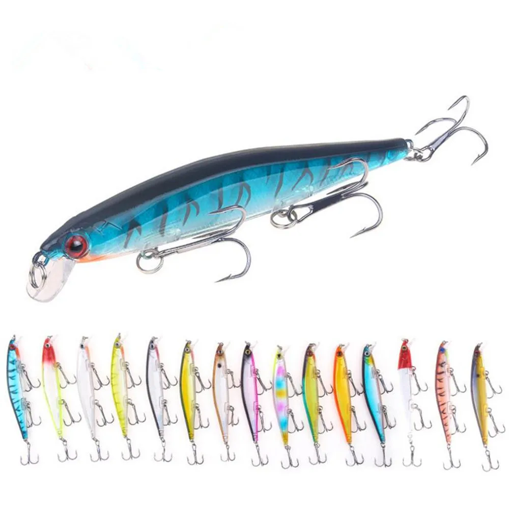 

1PCS LURE Bait Mino 12.9G 11CM Long Throw Float Type 3D Eye Realistic Skin 15 Colors Comes With 4 Rings And 3 Three Hooks