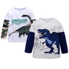 Свитер для мальчиков и девочек, с динозавром, хлопковый, осенний, с длинным рукавом, с круглым вырезом, От 1 до 6 лет