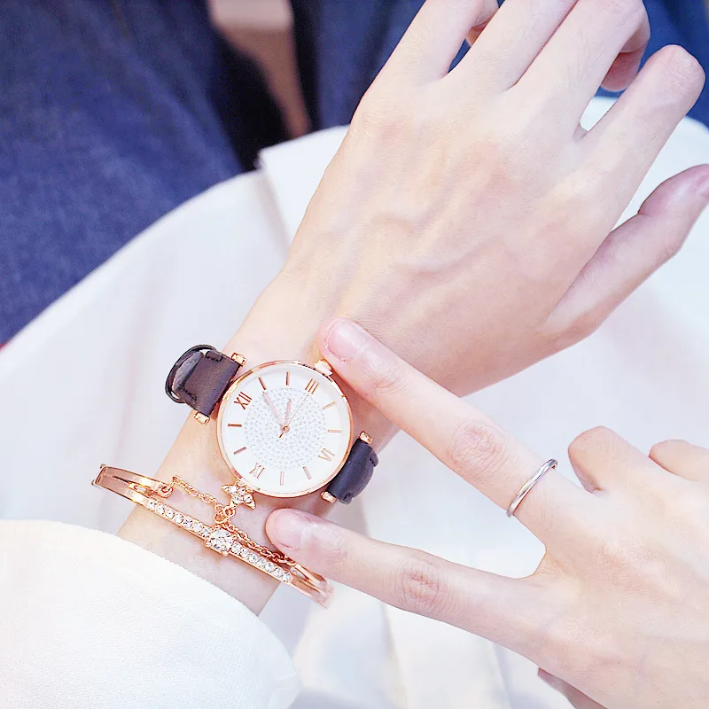 Часы женские кварцевые с браслетом роскошные модные наручные изображением