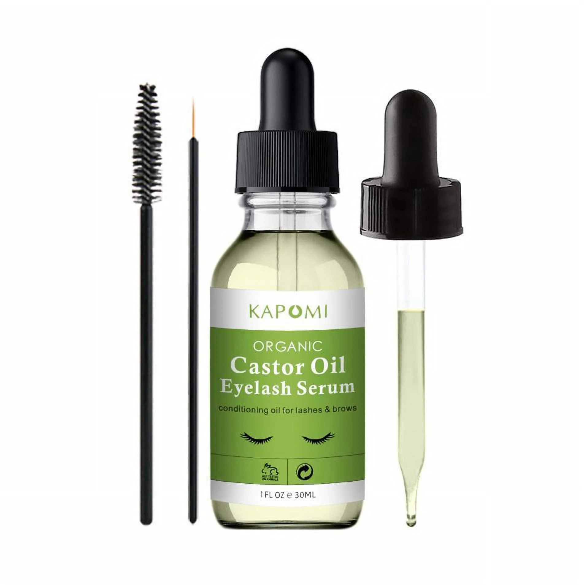 

Organic Castor Oil Eyelash Growth Serum Natural Plant Essence LengthenConditioning Oil for Lashes Brows with Mascara Brushes
