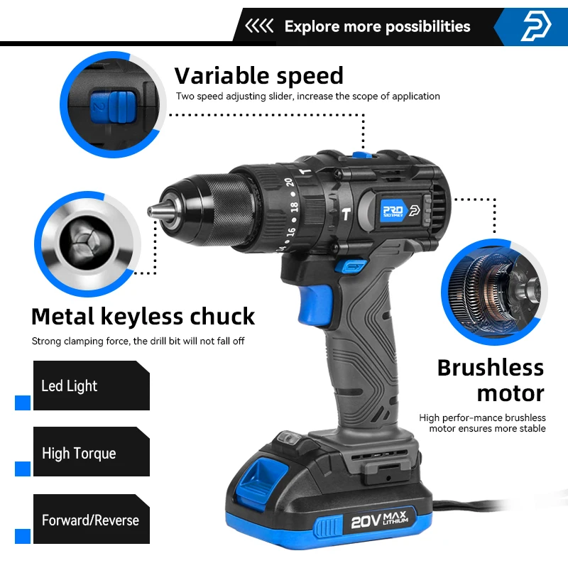 Бесщеточный перфоратор дрель 60 нм ударная Беспроводная электрическая отвертка 3