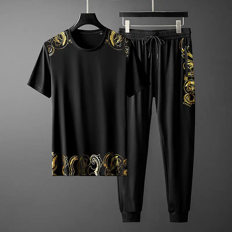 

Summer tide printing two-piece high-end Outfits men's short sleeve T-shirt pants round neck casual sports Outfits