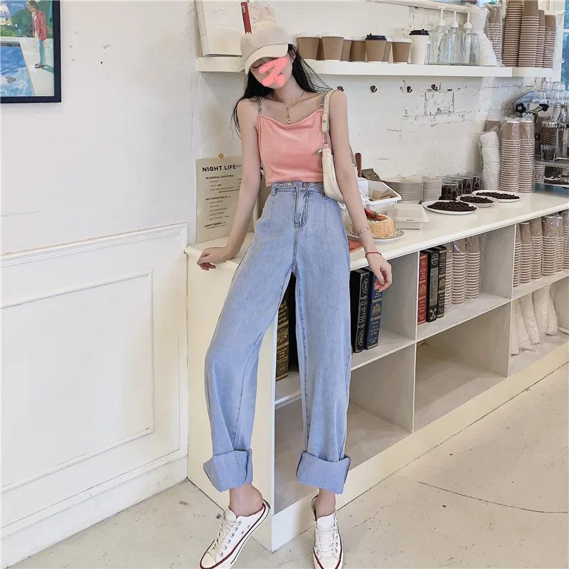 

3729 2021 new women new style loose high waist slim wide leg mopping jeans