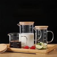 3505001000ml glass measuring cup milk jug heat resistant measure jug creamer scale cup tea coffee pitcher with bamboo cover