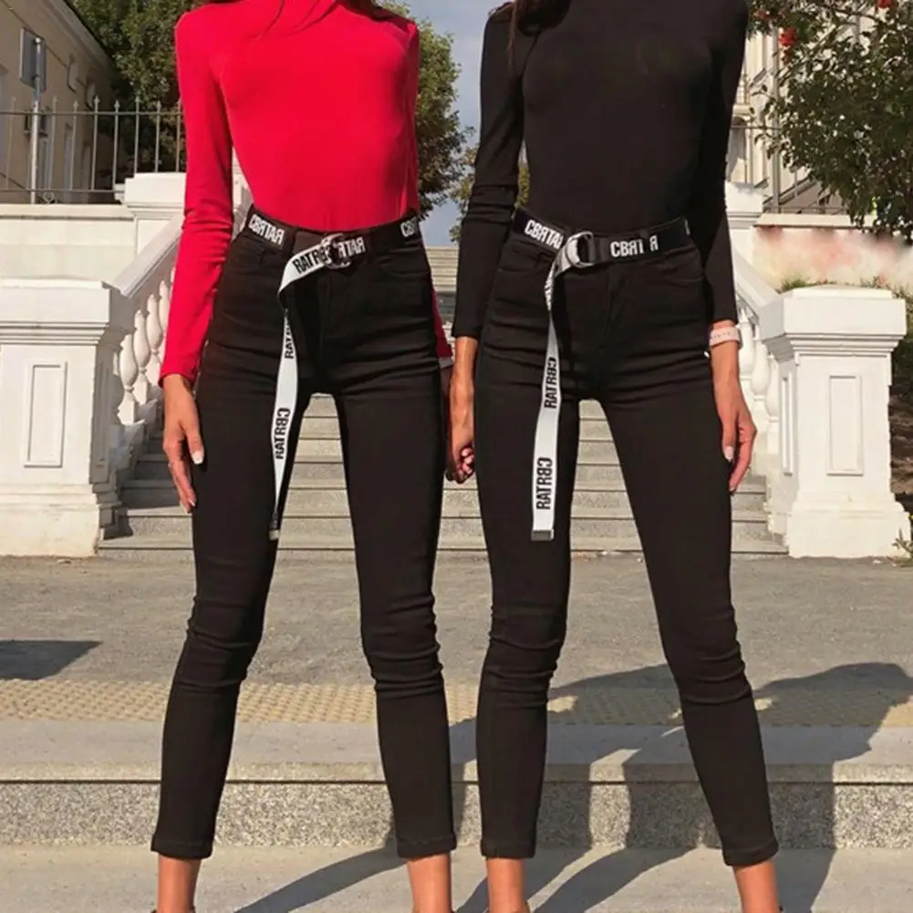 

2020 Woman Gothic Harajuku Street Belt Leisure Canvas Punk Letters Printed Decoration Loop Shaped Mental Buckle Jeans Waist Belt