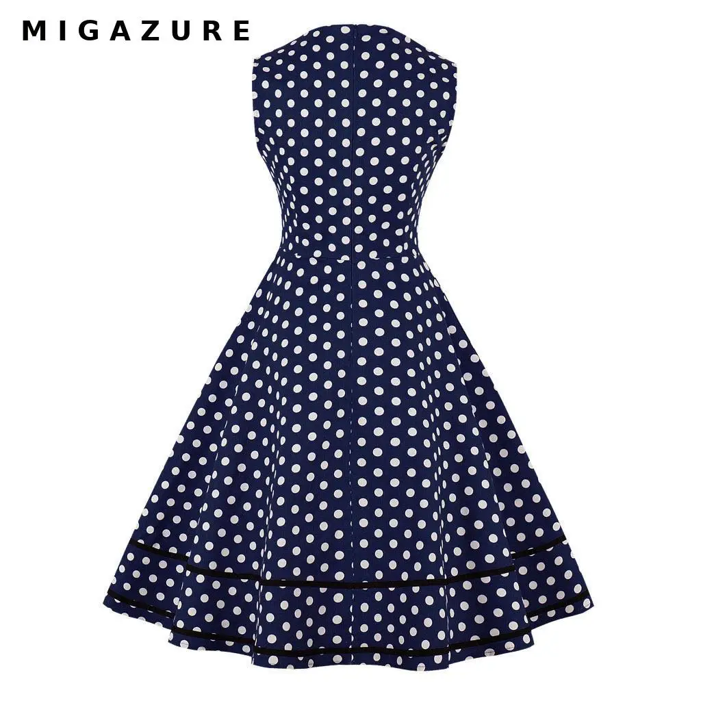

MIGAZURE Women Vintage Audrey Style 50's 60's Swing Retro Casual Polka Dot Christmas Wedding Party Ball Fashion Dress