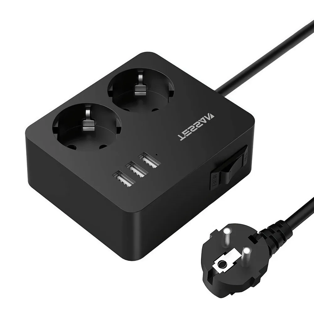 

TESSAN Power Strip EU Plug with 2 AC Outlets 3 USB Ports 1.5M Extension Cord Electrical Sockets with Overload Protection Switch