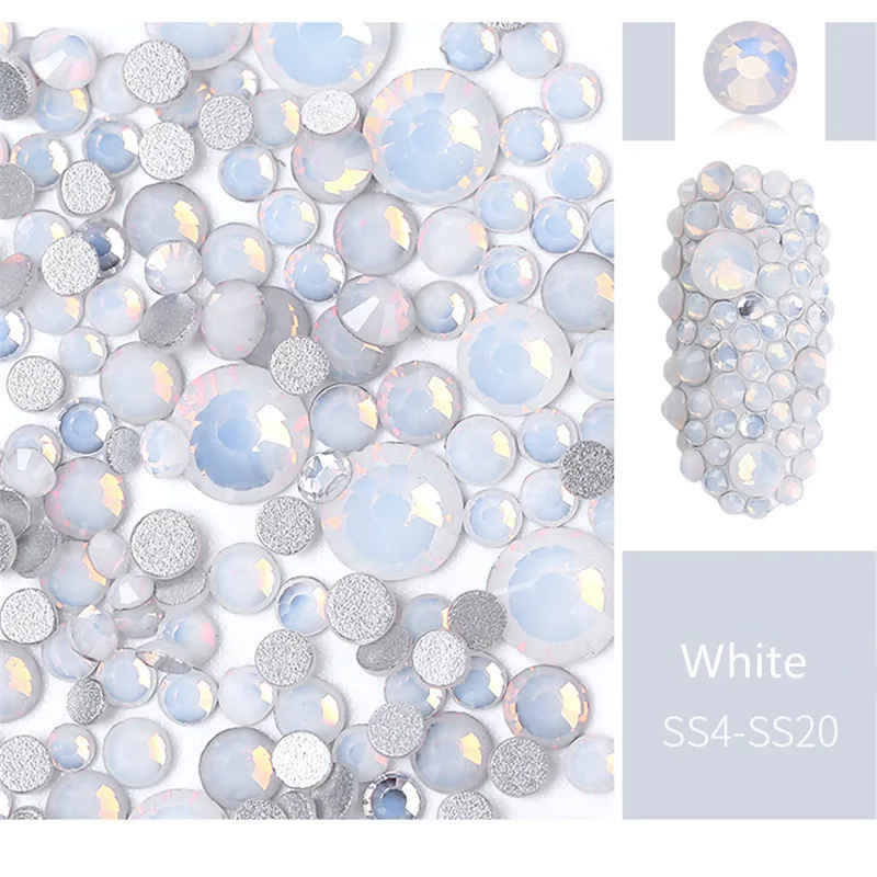 White 1 упаковка, разные размеры, SS4-SS20, опаловые Стразы для ногтей с плоским дном, цветные Хрустальные стеклянные драгоценные камни для DIY, УФ-гель, 3D дизайн ногтей, украшения - Цвет: White