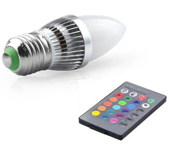 E12/E14E27 3W RGB светодиодный лампы 15 цветов меняющая цвет Свеча светильник лампа с