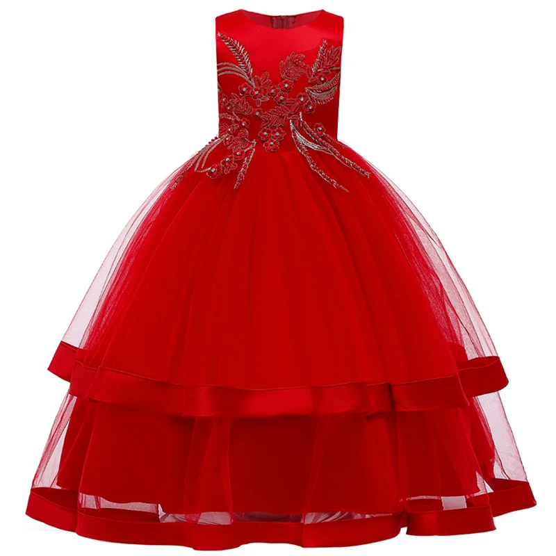 Детское длинное свадебное платье подружки невесты с вышитыми бусинами и цветами