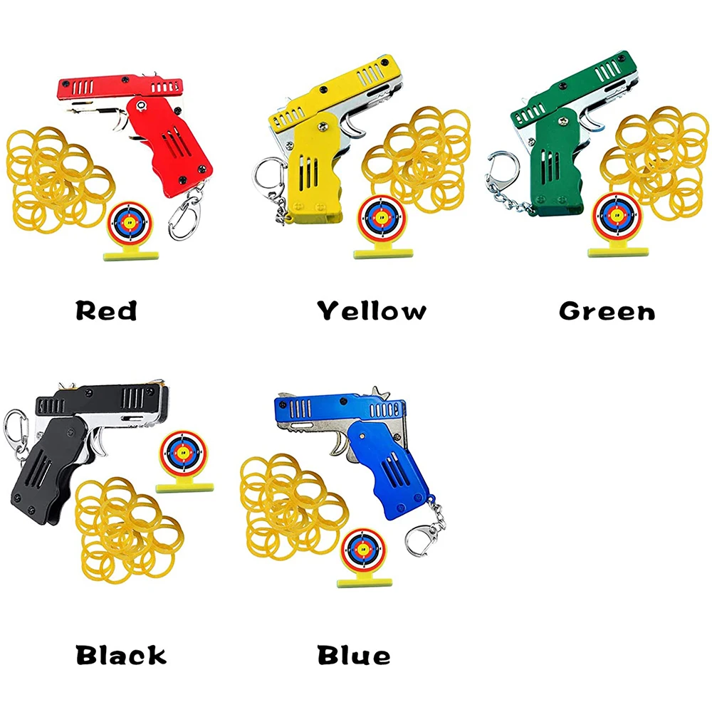 

Keychain Metal Mini Folding Rubber Band Toy Rubber Launcher Resistance Bands Set Car Keychain Foldable Car Keychains for Men