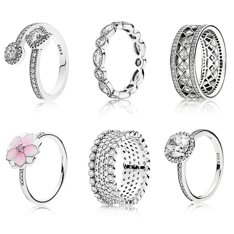 

Women Ring Charms 925 Sterling Silver 9 Style Flower Crystal Round Cz Clear Diy Round Ring For Women Jewelry
