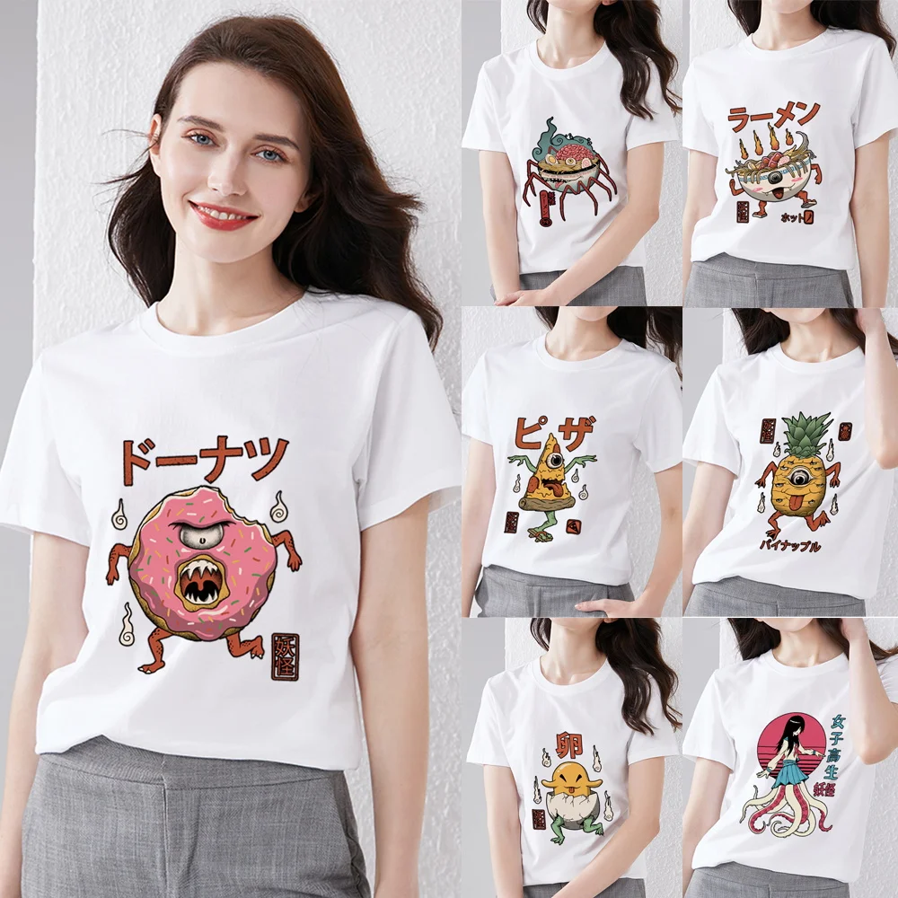 

Ladies T-shirt Summer Casual Commuter Clothing Shirt Japanese Squid Game Print Womens T-shirt Round Neck Slim Fashion Ladies
