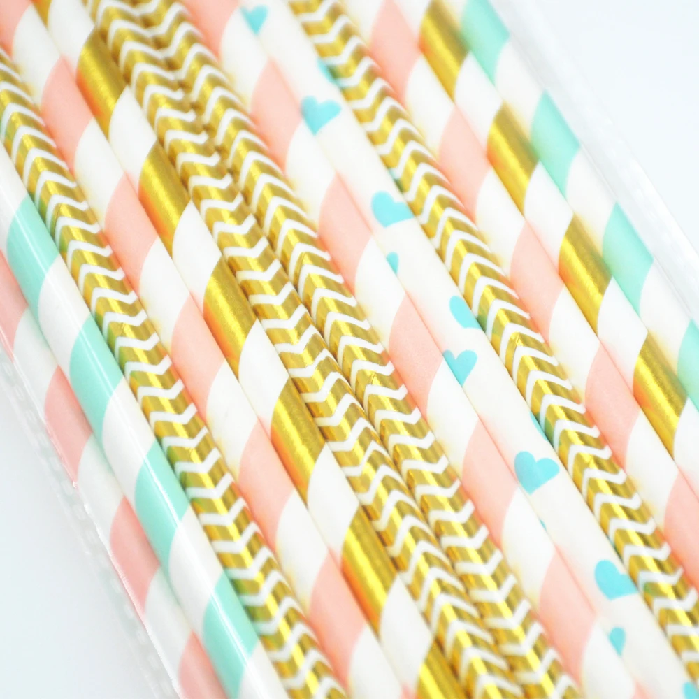 25 шт. бумажная соломинка для питья золотой серебряный шеврон соломенная