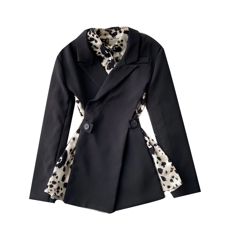 

2021 Spring Fashion New Temperament Female Two-piece Suit Black Open Back Fried Street Suit Jacket Suit Top GK371