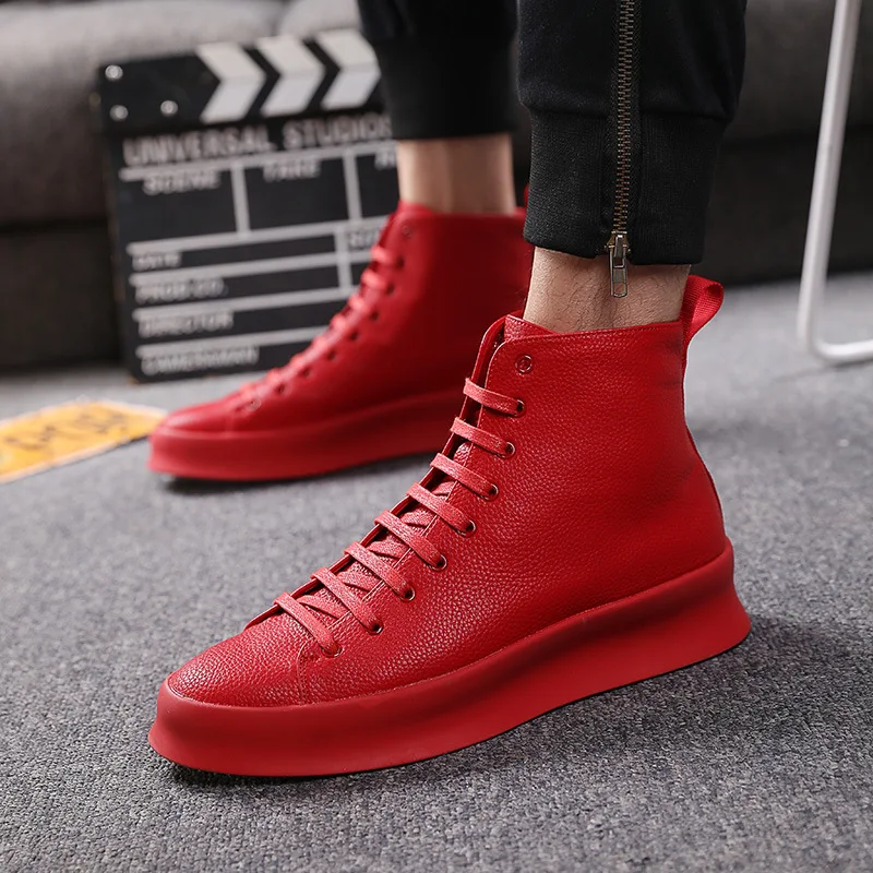 Red White Casual Shoes Handmade Genuine Leather Luxury Personalized Original Design Boots