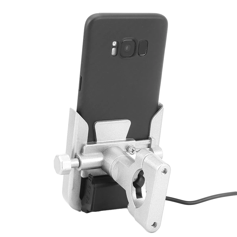 Motorcycle Aluminum Alloy Mobile Phone Navigation Holder with USB Charger Handlebar or Rearview Mirror Mount Clip Bracket | Мобильные