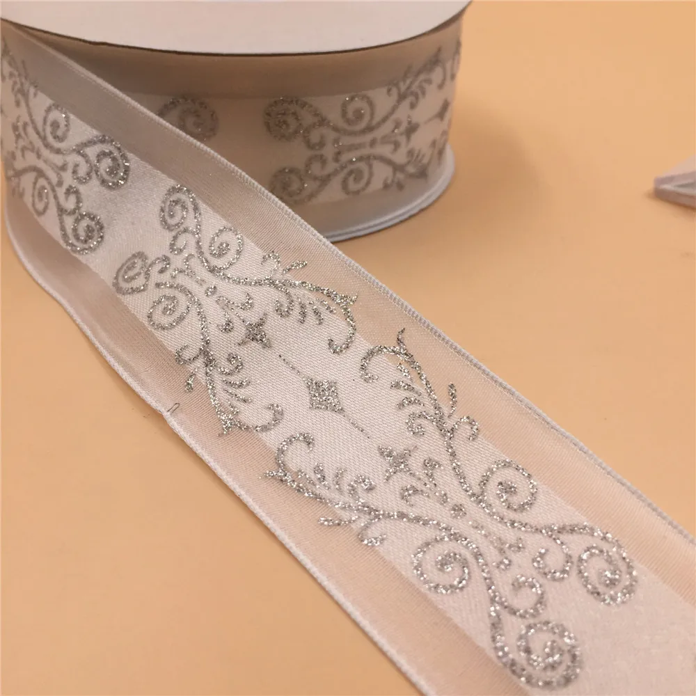 Лента из печать серебряной фольгой органзы 38 мм для украшения дня рождения