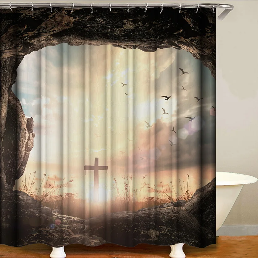

blue sky cross shower curtain waterproof drop shipping polyester bathroom curtain rideaux de douche