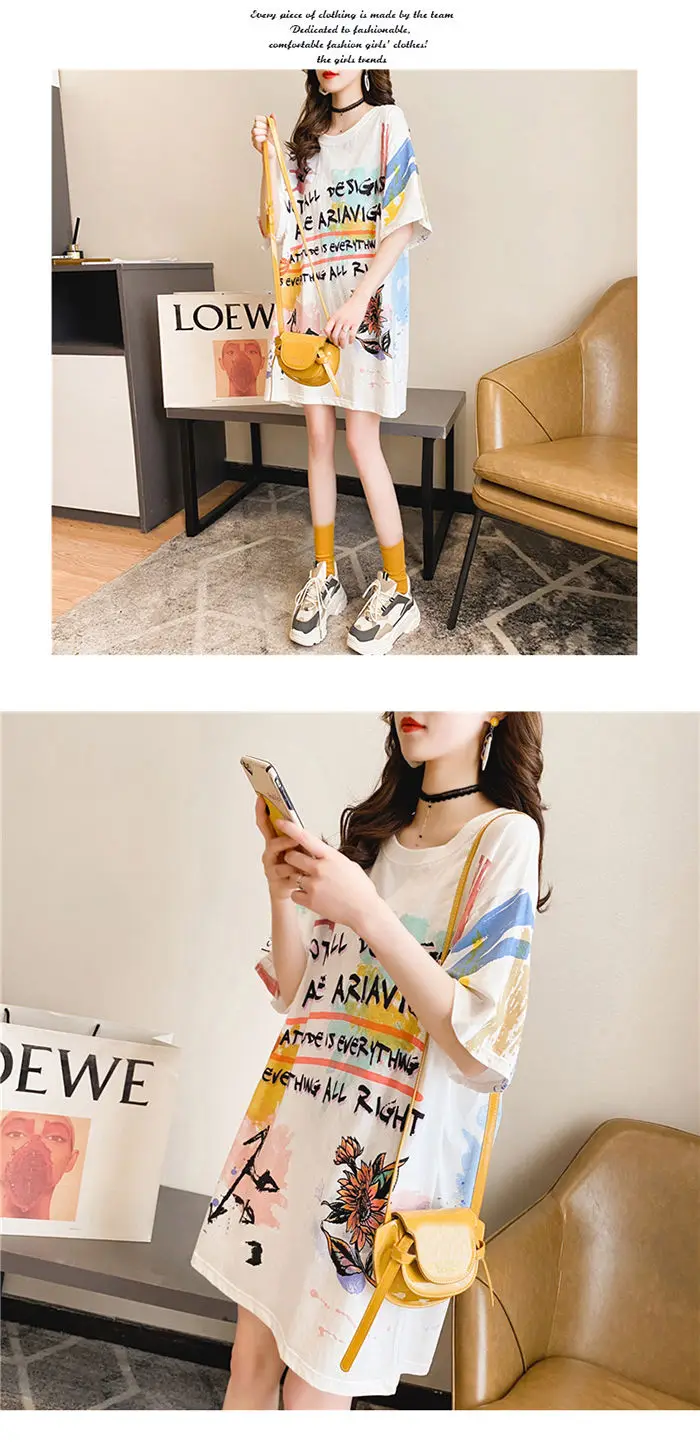 Летнее платье-футболка в японском стиле женское белое платье с коротким рукавом
