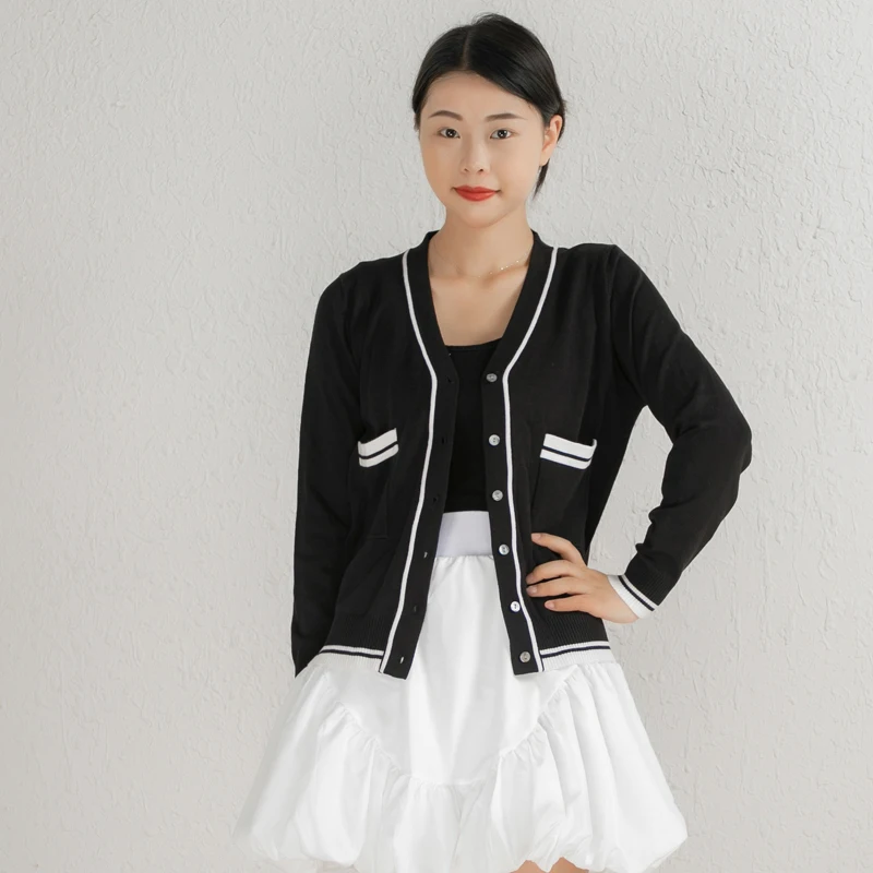 

Blouses Cardigan Female Knitted Ladies Sweaters Cropped Clothing Crochet Top Korean Fashion Style Black Outerwear Tricot Jersey