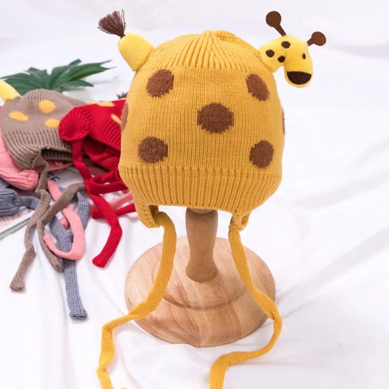 5Color Baby Hats Boys Girls Cute Giraffe Knit Kids Winter Bonnet Enfant Hat For Children Muts Warm Earflap Beanie | Детская одежда и