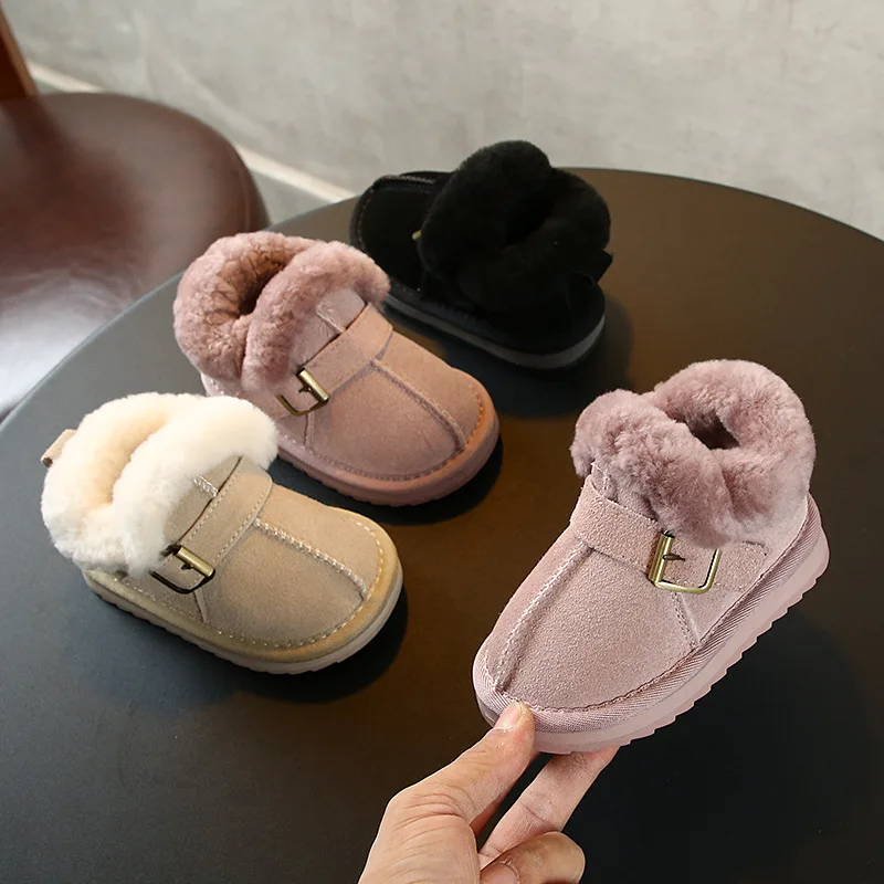 Зимние ботинки из натуральной кожи на меху для маленьких мальчиков и девочек