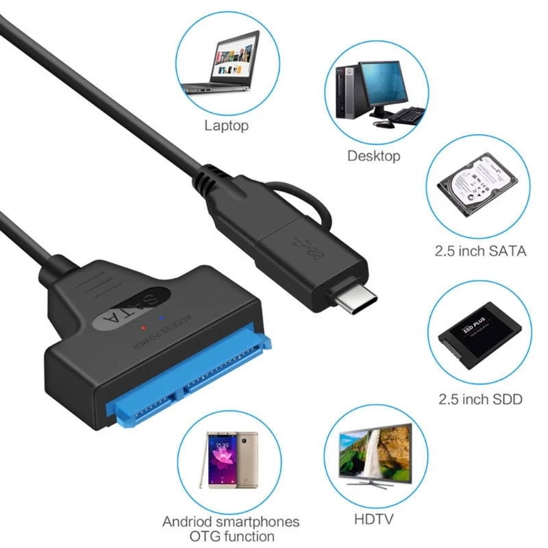 

Переходник USB C на SATA, Кабель-адаптер USB 3,1 типа C для жесткого диска 2,5 дюйма SSD W8ED