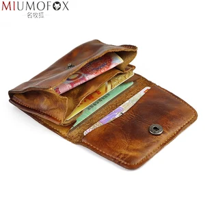 new genuine leather card holder men women vintage hand made old short credit card bag coin purse case small slim wallet for male free global shipping