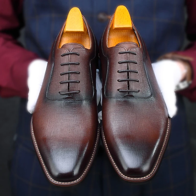 Классические мужские свадебные туфли оксфорды ручной работы из натуральной кожи