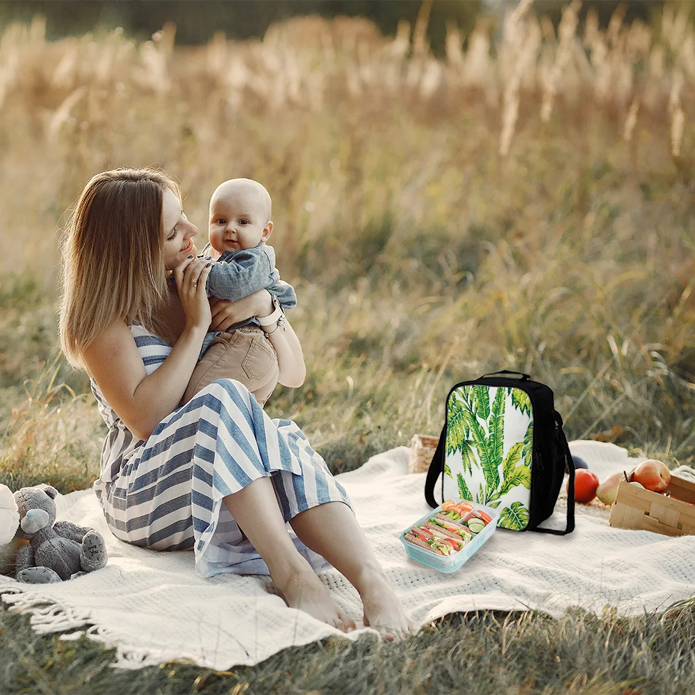 New Lunch Bags Banana Leaf Green White Fresh Outdoor Travel Personalized Lightweight Carry Case Children Capacity Box | Багаж и сумки