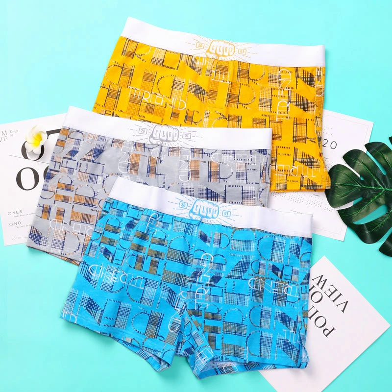 

Mens Cotton Printing Grid Neopreno Hombre Boxer Underwear Sexy Stretch Pyjama Shorts Man Calecon Homme Jockstrap Lingerie