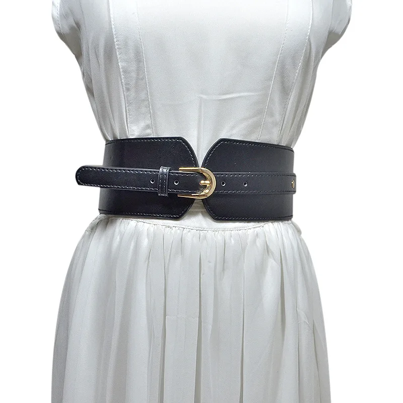 Belts Women Fashion Wide PU Leather Solid Black BG803 Metal Hook Stretchy Ladies Elastic Waist Belt Waistband
