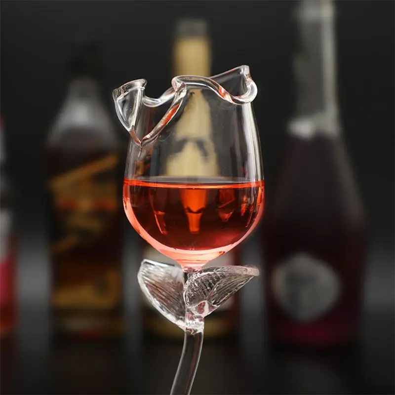 

Fancy Red Wine Goblet Wine Cocktail Glasses 100ml Rose Flower Shape Wine Glass Party Barware Drinkware