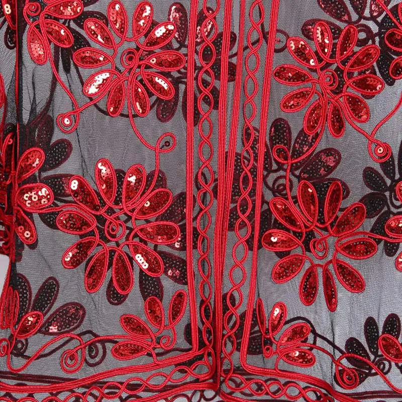 Короткие куртки с вышивкой и кружевными пайетками Открытый спереди блестящее