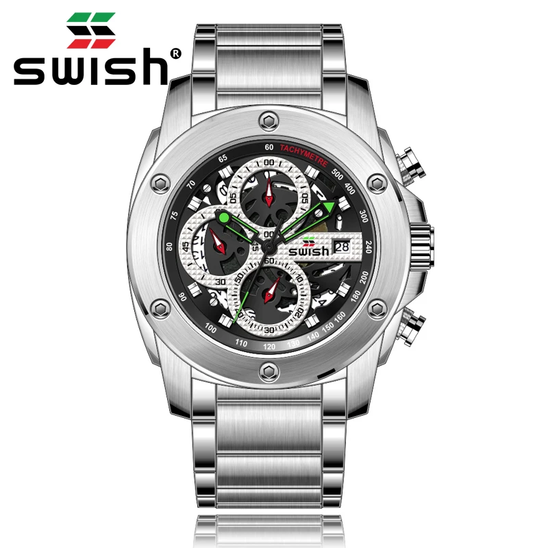 SWISH мужские военные часы Роскошные модные светящиеся Кварцевые спортивные