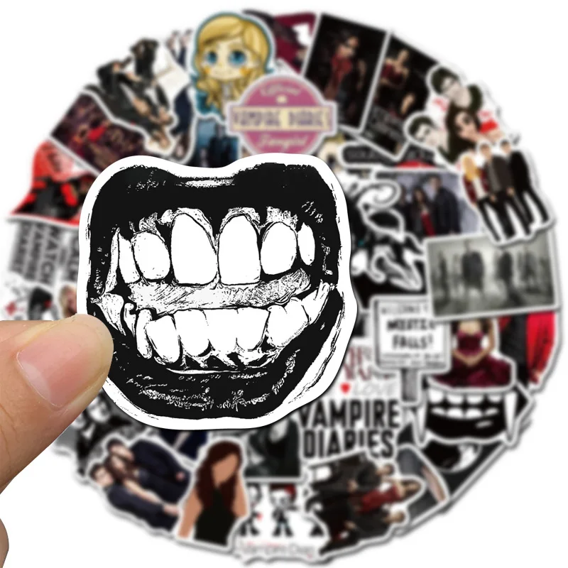 50pcs american tv series the vampire diaries stickers for diy toy luggage laptop skateboard scrapbook mobile decals sticker f5 free global shipping