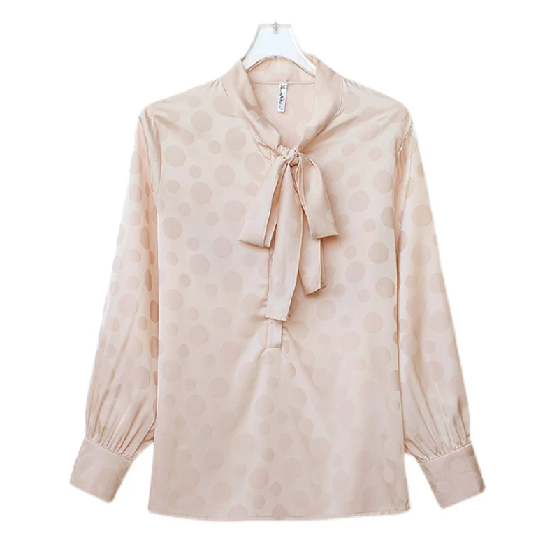 Блузка Женская атласная в горошек с бантом цвета шампанского