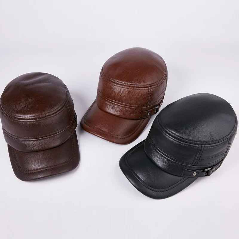 

New Style Brim Hat Full-grain Cow Leather Cow Leather Hat Men Europe And America Cap Forward Cap Autumn & Winter Flat Cap