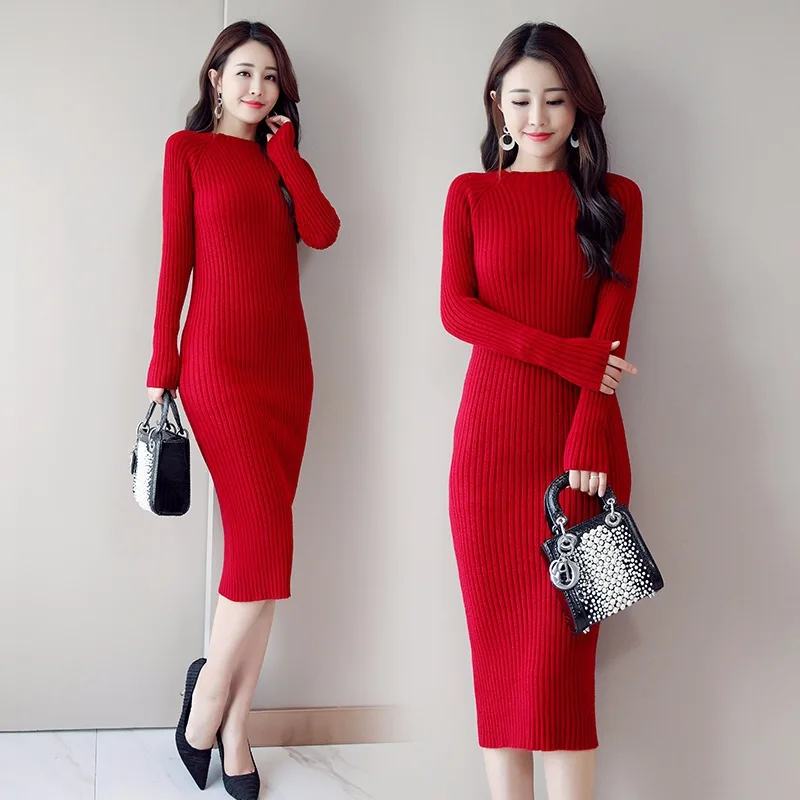 Женское платье свитер корейская мода женские вязаные платья зимний женский