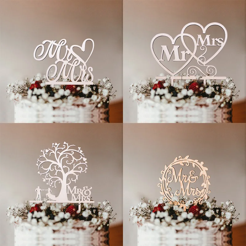 

1Pc Hollow Wooden Letter Love Just Married Mr&Mrs Cake Topper Bride and Groom Wedding Cake Topper Engagement Gifts Cake Decor