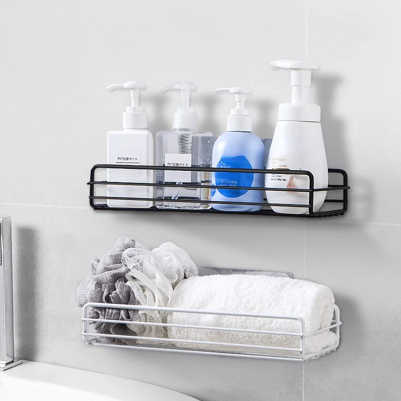

Black and white wrought iron free punching bathroom shelf kitchen utensil storage rack bathroom accessories bathroom shelf