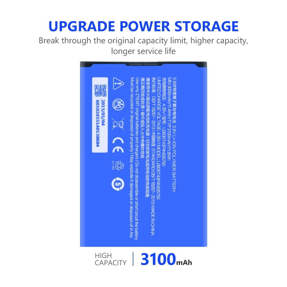 Аккумулятор Li3830T43P4h835750 3100 мАч для ZTE S2 Grand S II S291 4G LTE V5 MAX сменный аккумулятор |