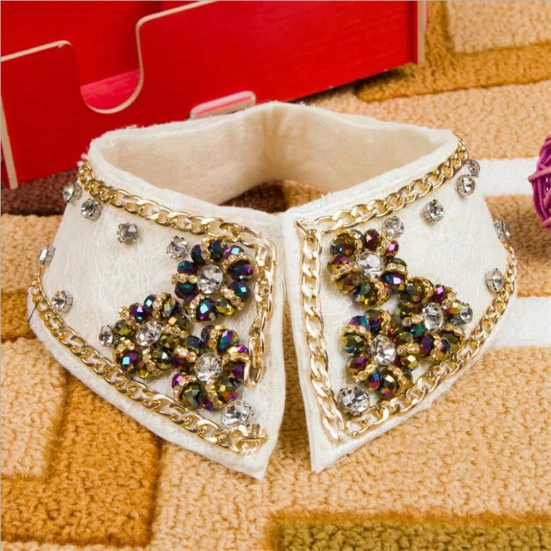 

New Decorative White Spring Fashion Shirt Lace Sweater Elegant Beading Rhinestone Fake False Collar Choker Detachable Collars