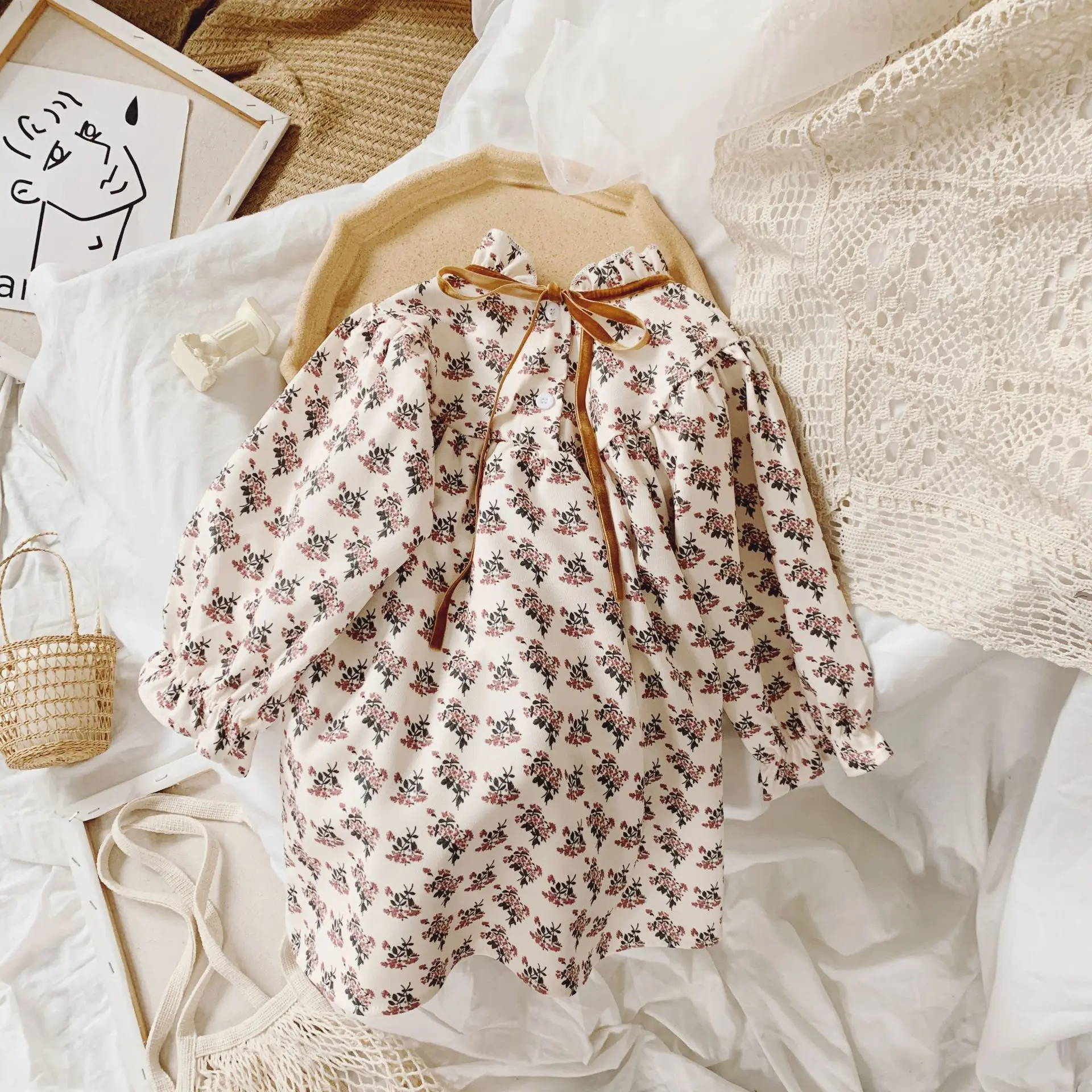 

Baby Girl Dress Children's Spring Autumn Lace Collar Clothes 2021 Kids Floral Long-Sleeve Dresses 3-7 Years Girls vestidos