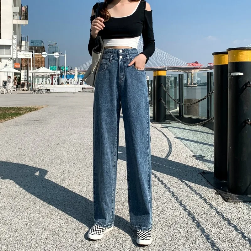 

GUUZYUVIZ Wide Leg Straight Jeans Woman High Waist Denim Pants Women Loose Casual Apricot Blue Jeans Vaqueros De Mujer
