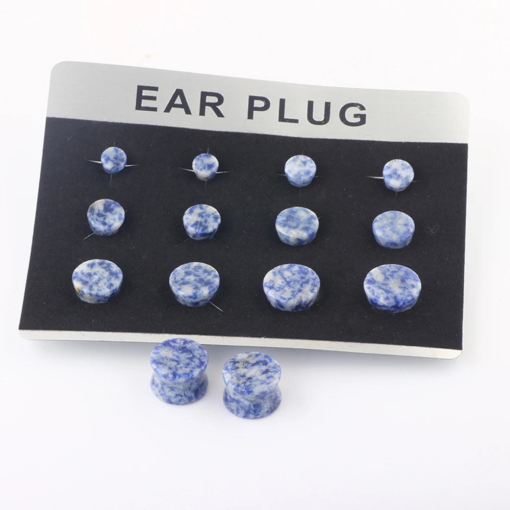 JUNLOWPY мужские серьги-туннели из голубого лазурита плотного камня растягивающиеся