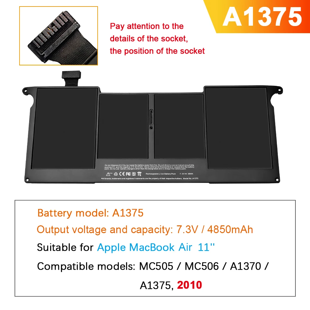 

A1375 Laptop Battery for Apple MacBook Air 11 Inch Notebook Replace Batteries MC505 MC506 A1370 A1375,2010 Free Tools